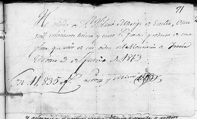 receiptin favour of Hilario Martija, initialled by Espoz y Mina, for the proceeds from the sale of the urn of St. Veremundo and other silver pieces from the monastery of Irache, in June 1813. fileRoyal and General of Navarre.