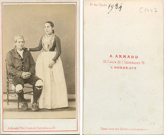 Circa 1865, albumen. CDV (10,5 x 6,3 cm), A. Armand, Bordeaux, France.