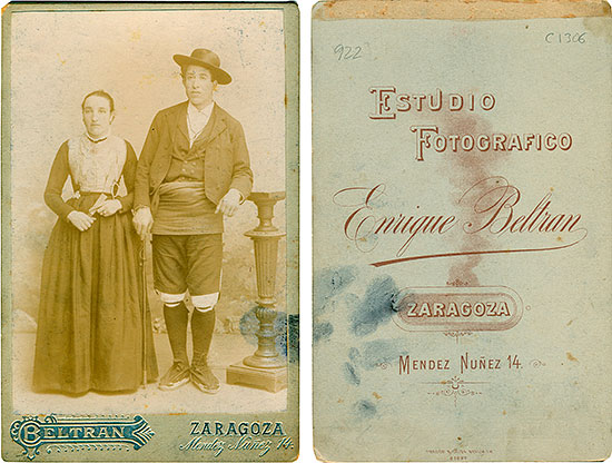  Circa 1890, collodion or direct blackening gelatine. Cabinet (16,5 x 10,7 cm), Enrique Beltrán, Zaragoza.
