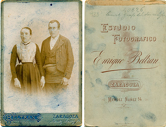  Circa 1890, collodion or direct blackening gelatine. Cabinet (16,5 x 10,7 cm), Enrique Beltrán, Zaragoza.