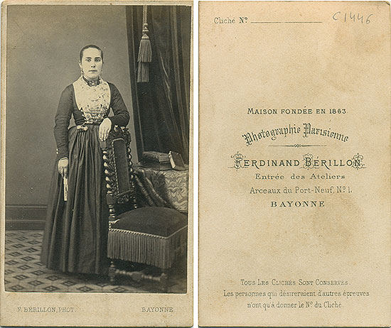  Circa 1865-1870, albumen. CDV (10.5 x 6.3 cm), Ferdinand Bérillon, Bayonne, France.