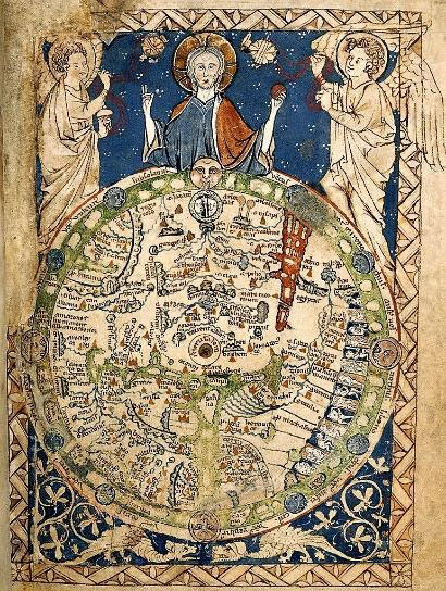 World map from the Westminster Abbey Psalter of 1265.Small map, about 9.5 cm high, now in the British Library.