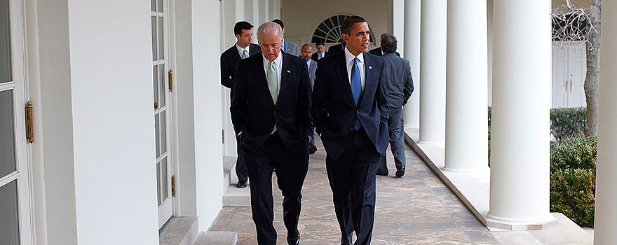 Joe Biden and Barack Obama in February 2009, one month after arriving at the White House [Pete Souza].