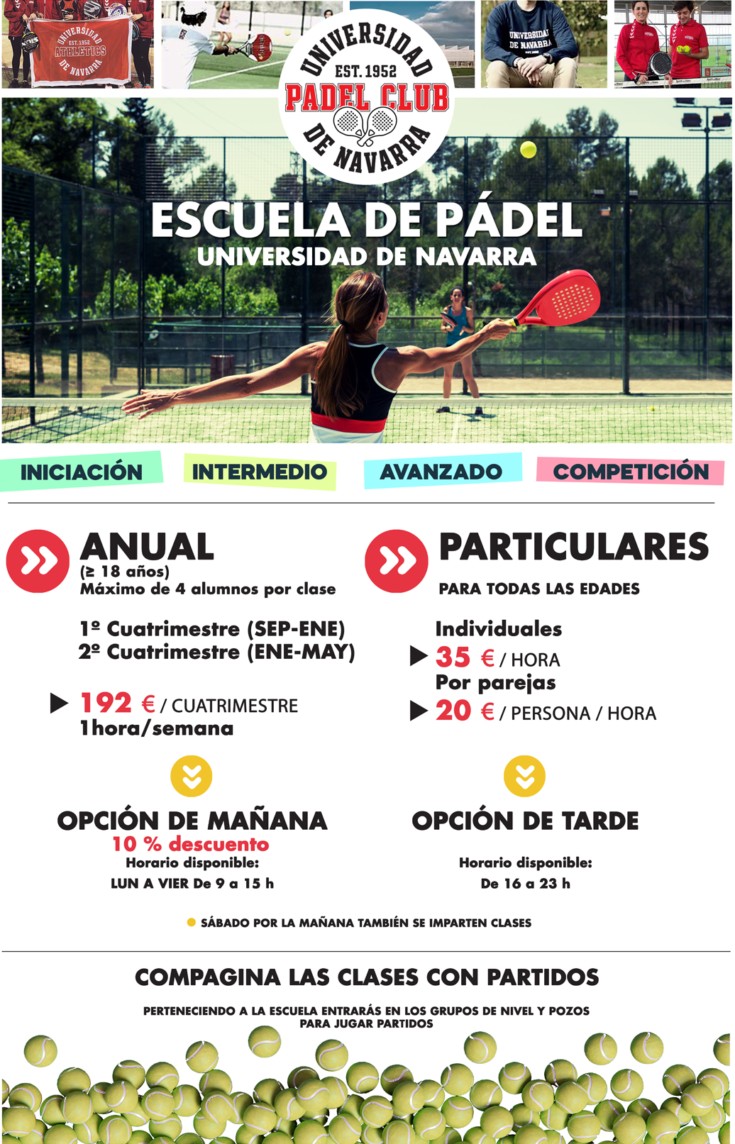 University of Navarra Paddle Tennis School Schedules