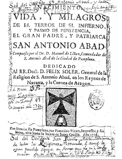 Cover of the book by Manuel Liñán, published in Pamplona by Francisco Picart, in 1716. Library Services National