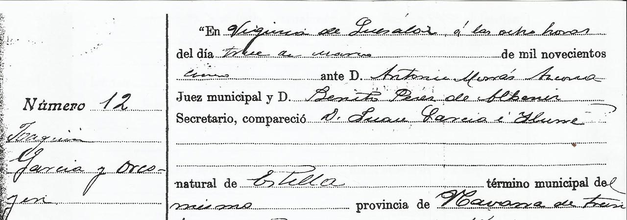 Birth certificate of Joaquín García Orcoyen.